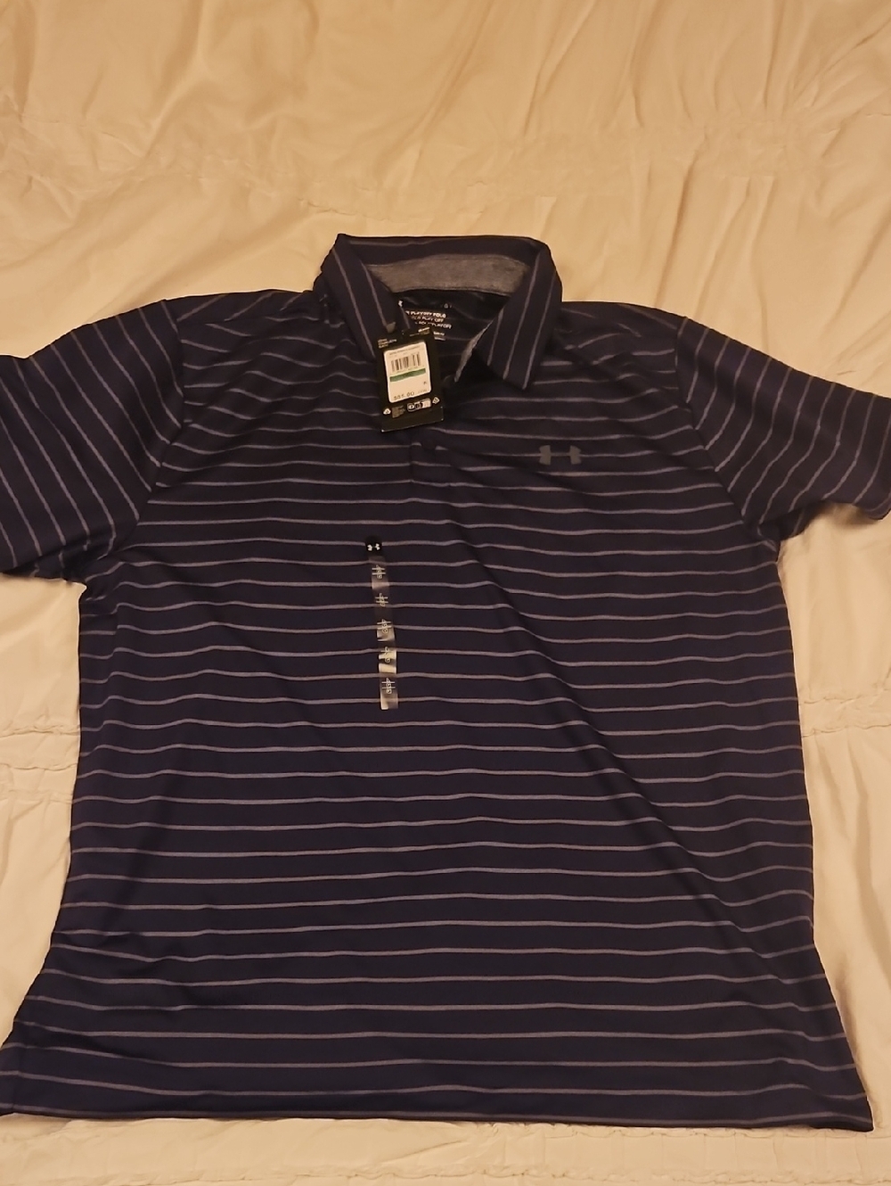 Under Armour Men’s Navy and White Striped Polo Lg